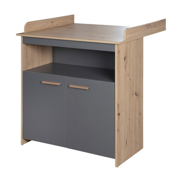 Comodă de copii gri antracit/în culoare naturală cu aspect de lemn de stejar cu masă de schimbat 88x98x75 cm Anna – Roba-image-3
