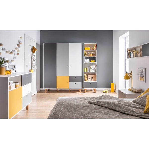 Comodă cu detalii galbene Vox Concept, gri alb-image-1