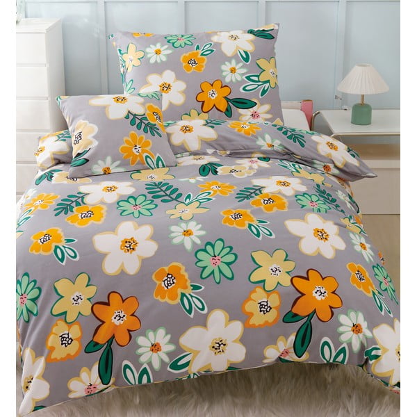 Lenjerie de pat din microsatin portocaliu-gri pentru pat de o persoană cu 3 piese 140x200 cm Grace – My House-image-1