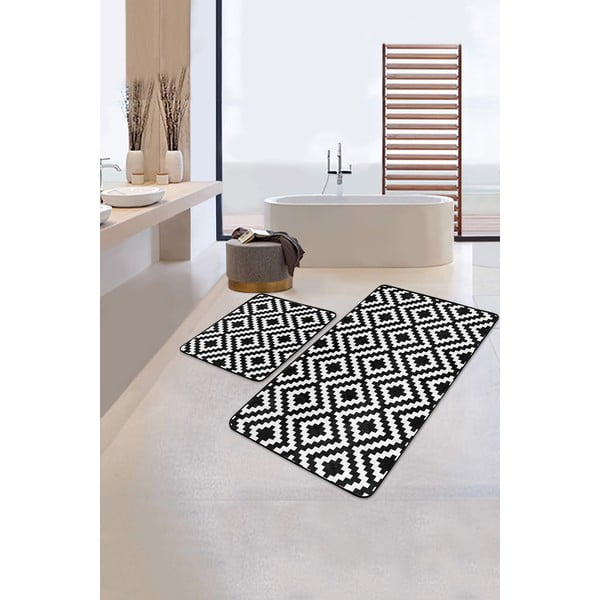 Covorașe de baie albe/negre 2 buc. 60x100 cm – Mila Home-image-1