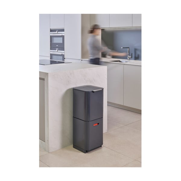 Coș de gunoi gri de reciclat din oțel 40 l Totem Compact – Joseph Joseph-image-3