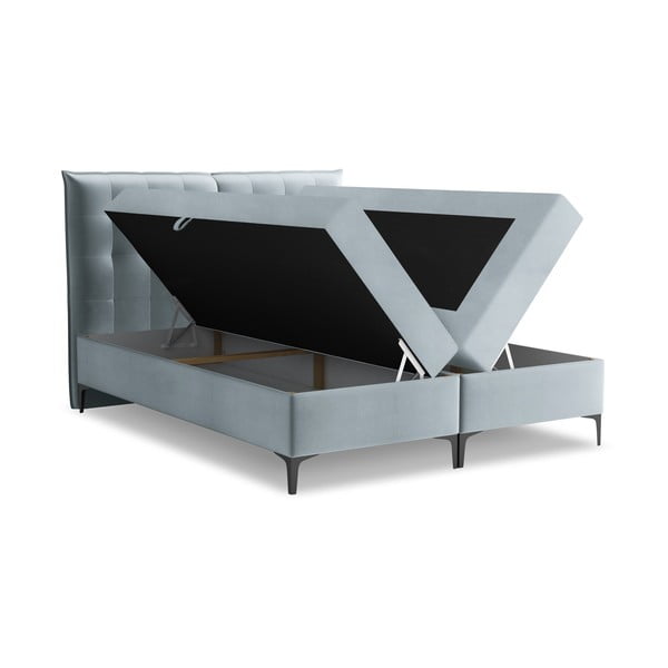 Pat boxspring albastru deschis cu spațiu de depozitare 180x200 cm Mikana – Makamii-image-1