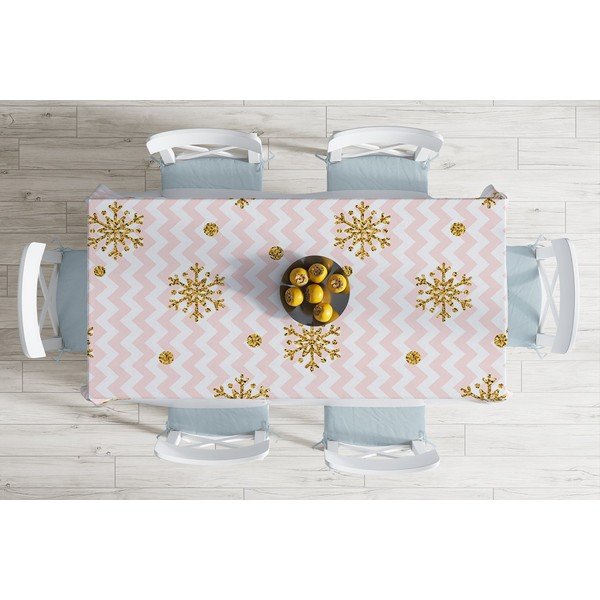 Față de masă din amestec de bumbac cu model de Crăciun Minimalist Cushion Covers Gold Snowflake, 140 x 180 cm-image-1