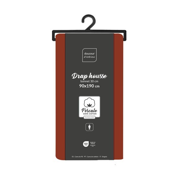 Cearceaf cărămiziu din bumbac percal cu elastic 90x190 cm Percaline – douceur d'intérieur-image-2