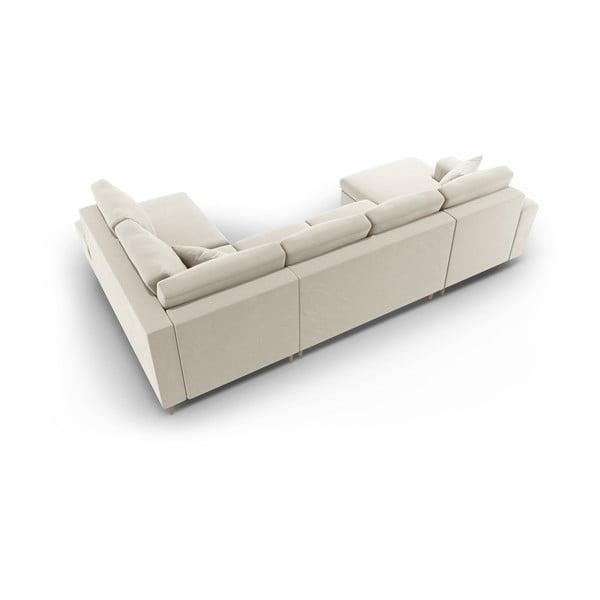 Colțar bej extensibil, cu spațiu de depozitare cu tapițerie din catifea (cu colț pe partea dreaptă-în formă de "U") Kyoto – Cosmopolitan Design-image-4