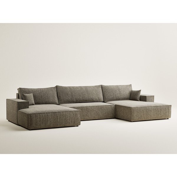 Colțar maro extensibil/cu spațiu de depozitare cu tapițerie din chenille (în formă de "U") Kyoto – Maison de Rêve-image-2