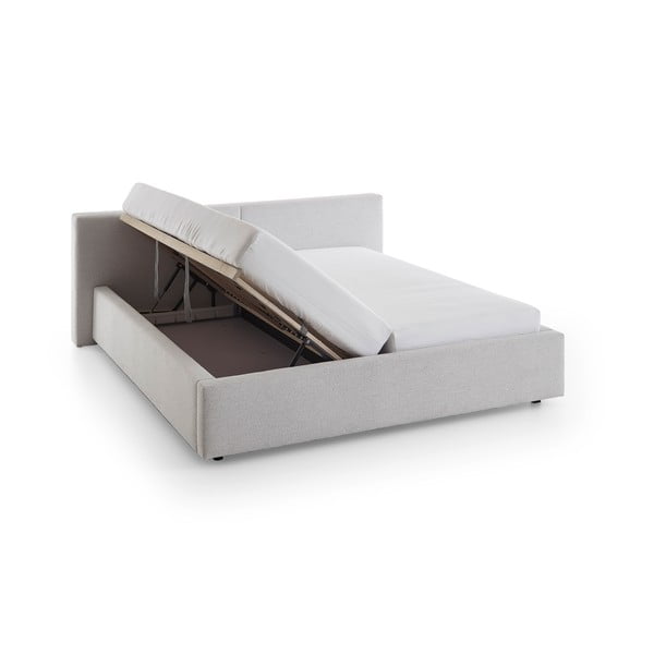 Pat matrimonial gri deschis tapițat cu spațiu de depozitare cu somieră 160x200 cm Cube – Meise Möbel-image-4