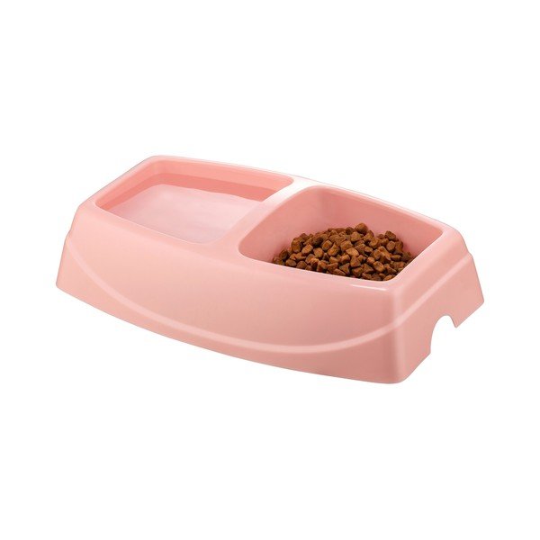 Bol dublu roz pentru câini Petpetite, 30,5 x 19,5 cm