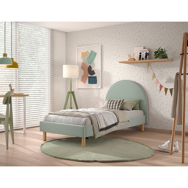 Pat single verde tapițat cu somieră 90x200 cm MOON – Vipack-image-1