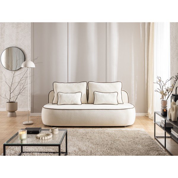 Canapea maro/crem extensibilă/cu spațiu de depozitare cu tapițerie din catifea 210 cm Saga – Ropez-image-1