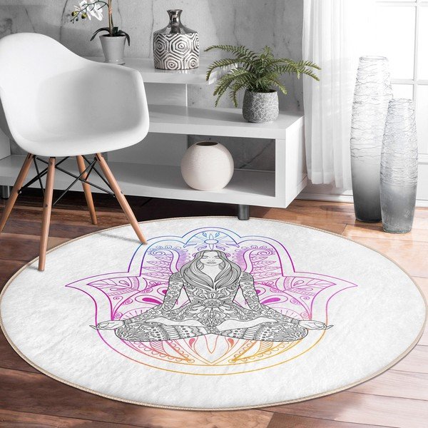 Covor rotund  alb lavabil adecvat și  pentru aspiratoare robot   ø 120 cm Comfort – Mila Home-image-1
