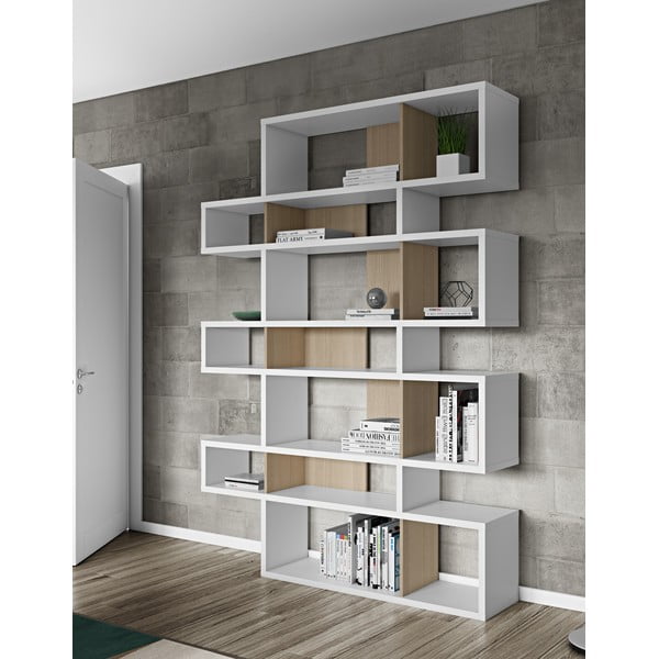 Bibliotecă cu detalii maro deschis TemaHome London, înălțime 220 cm, alb-image-1