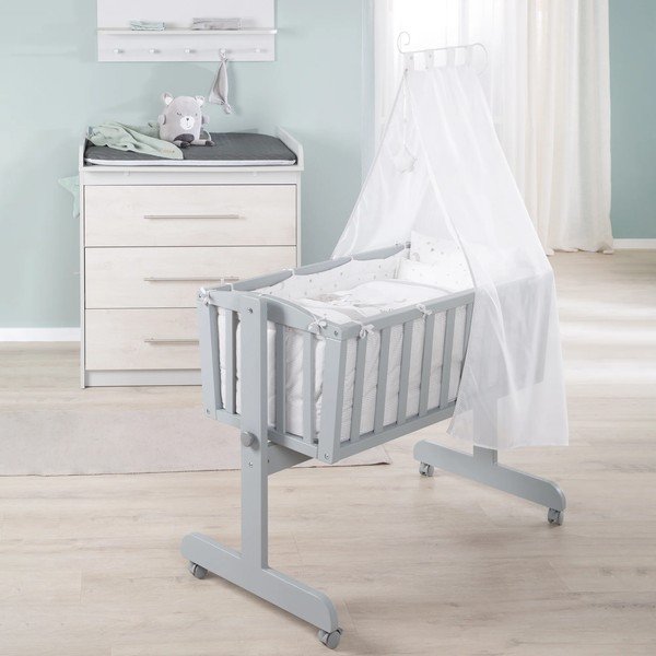 Pătuț leagăn  gri cu roți și baldachin  40x90 cm Strenenzauber – Roba-image-1