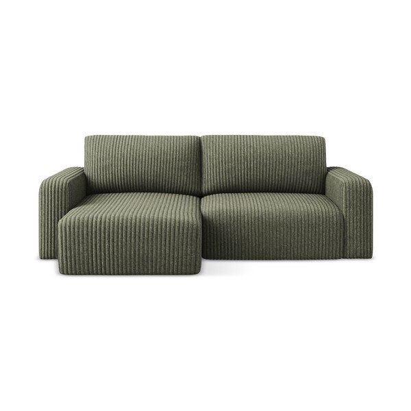 Colțar verde extensibil/cu spațiu de depozitare cu tapițerie din catifea reiată  (cu colț pe partea stângă/cu șezlong) Kona – Makamii