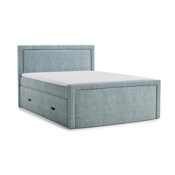 Pat boxspring albastru deschis cu spațiu de depozitare 200x200 cm Fresco – Maison de Rêve