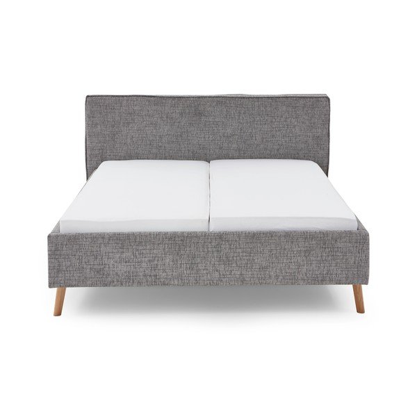 Pat matrimonial gri tapițat cu spațiu de depozitare cu somieră 180x200 cm Riva – Meise Möbel-image-4