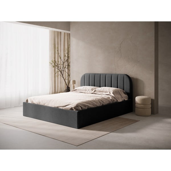 Pat matrimonial gri antracit tapițat cu spațiu de depozitare/fără tăblie cu somieră 180x200 cm Susan – Micadoni -image-1