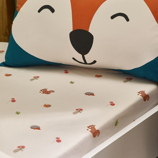Cearceaf pentru copii bej pentru pat dublu cu elastic 135x190 cm Fox and Woodland Friends – Catherine Lansfield-image-1