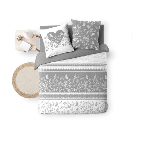 Lenjerie de pat albă-gri din bumbac pentru pat dublu 200x200 cm Annie – douceur d'intérieur-image-4