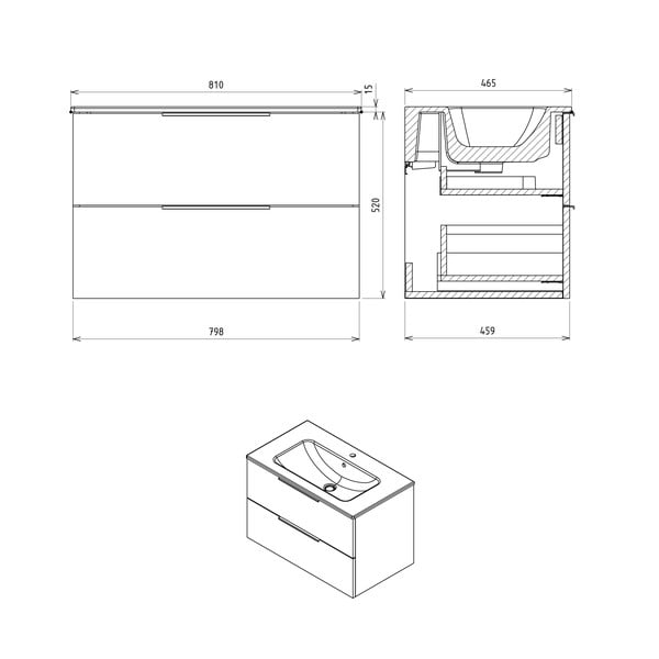 Dulap fără chiuvetă în culoare naturală suspendat cu aspect de lemn de stejar 80x52 cm Cirasa – Sapho-image-3