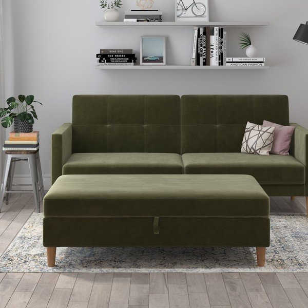 Taburet verde cu tapițerie din catifea Lilly – Støraa-image-1