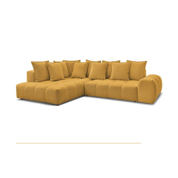 Colțar galben muștar extensibil/cu spațiu de depozitare cu tapițerie din chenille (cu colț pe partea stângă/în formă de ”L”) Everest – Bobochic Paris-image-3