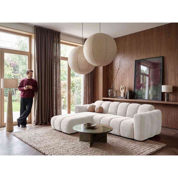 Colțar crem extensibil cu tapițerie din chenille (cu colț pe partea stângă) Michell – Miuform-image-4
