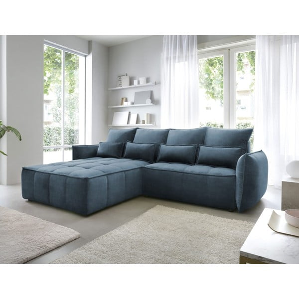 Colțar albastru extensibil/cu spațiu de depozitare cu tapițerie din catifea (cu colț pe partea stângă/cu șezlong) Campo – ELTAP-image-1