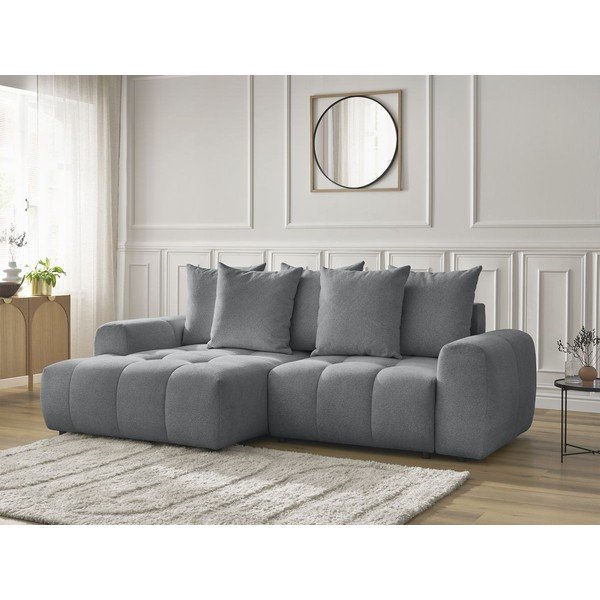 Colțar gri extensibil/cu spațiu de depozitare cu tapițerie din chenille (cu colț pe partea stângă/cu șezlong) Roxelane – Bobochic Paris-image-4