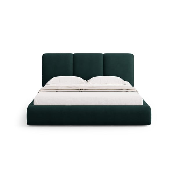 Pat matrimonial verde închis tapițat cu spațiu de depozitare și somieră 140x200 cm Brody – Mazzini Beds-image-3