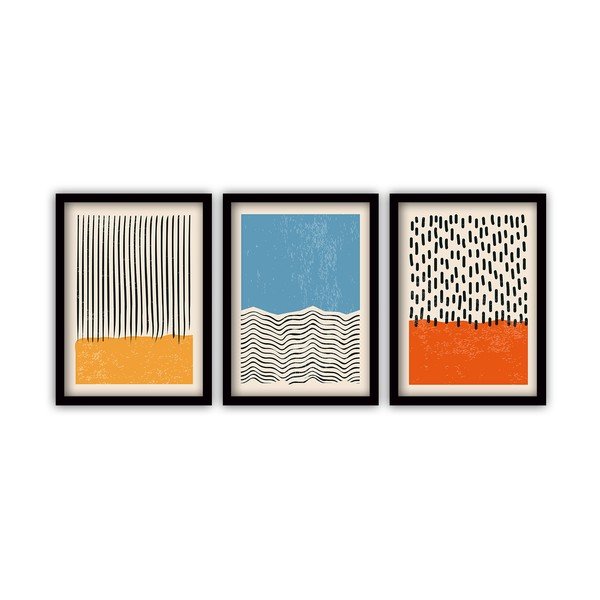 Set 3 tablouri cu ramă neagră Vavien Artwork Abstract, 35 x 45 cm