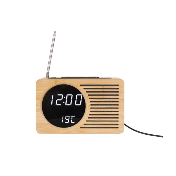 Ceas deșteptător din bambus cu radio Karlsson Retro