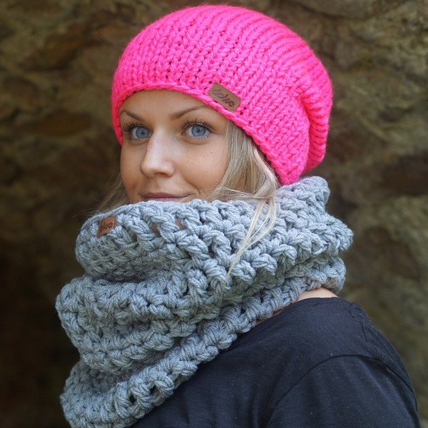 Căciulă tricotată manual DOKE Pink Beanie-image-1