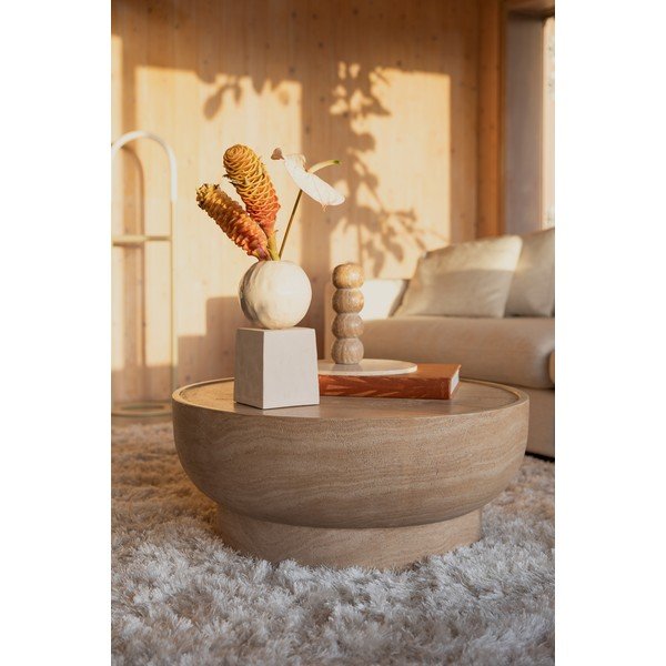 Măsuță de cafea în culoare naturală rotundă cu aspect de piatră ø 80 cm Noble – Zuiver-image-1