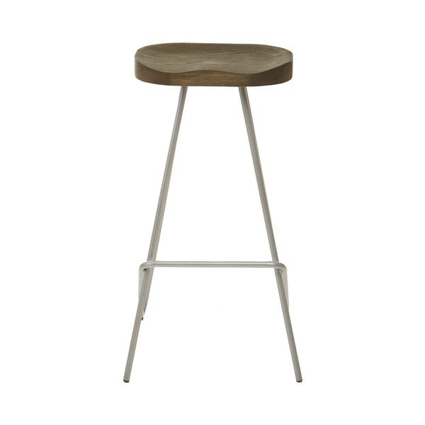 Scaun de bar argintiu/în culoare naturală din lemn de ulm (înălțime șezut 78 cm) District – Premier Housewares-image-2