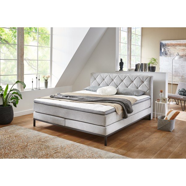 Pat boxspring gri deschis 180x200 cm Rockaway – Rojaplast-image-1