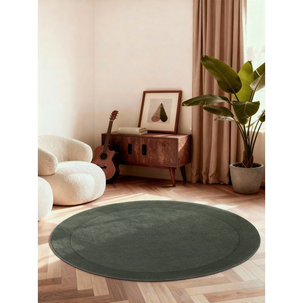 Covor verde închis țesut manual rotund din amestesc de lână ø 150 cm Kivi – Villeroy&Boch-image-1