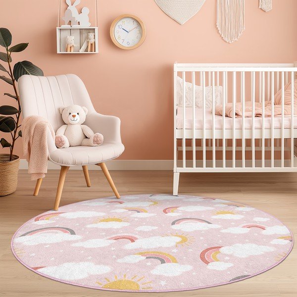 Covor pentru copii roz lavabil ø150 cm Rainbow World – Mila Home-image-3