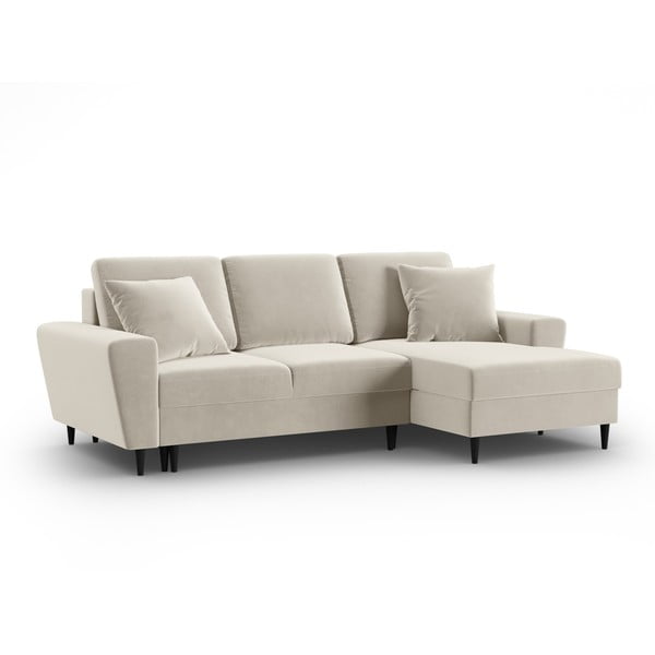 Colțar bej extensibil, cu spațiu de depozitare cu tapițerie din catifea (cu colț pe partea dreaptă, cu șezlong) Kyoto – Cosmopolitan Design-image-4