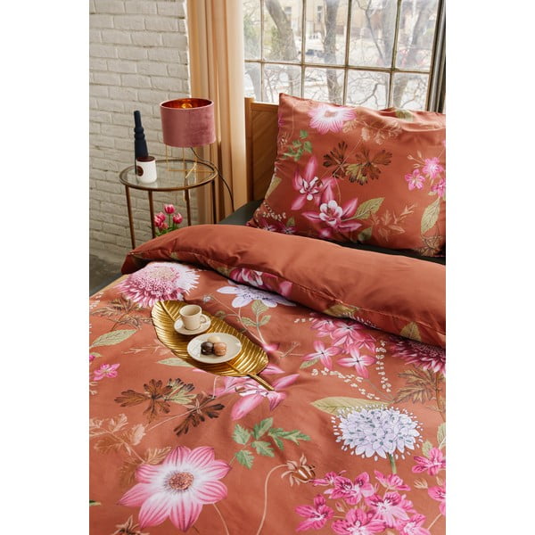 Lenjerie de pat din bumbac satinat pentru pat dublu Bonami Selection Blossom, 160 x 220 cm, maro teracotă-image-4
