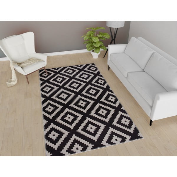 Covor tip traversă negru lavabil  200x80 cm - Vitaus-image-1