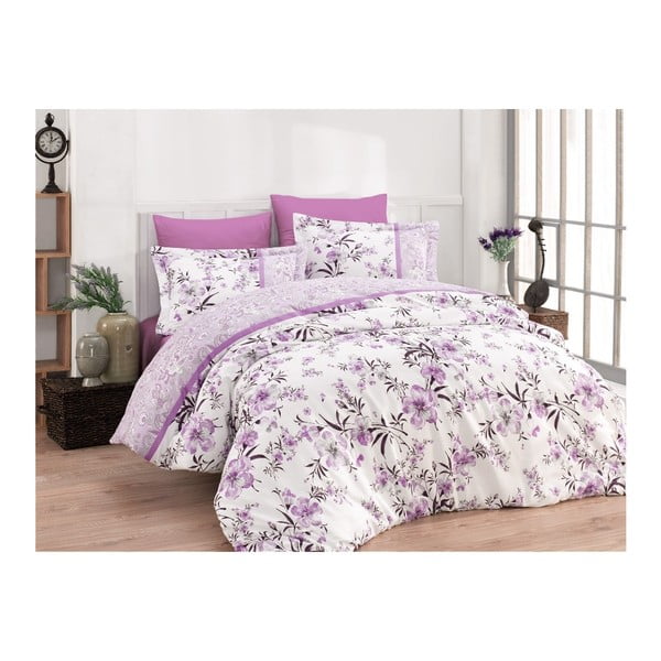 Set lenjerie de pat din bumbac pentru pat de o persoană Deluxe Satin Violeta, 160 x 220 cm