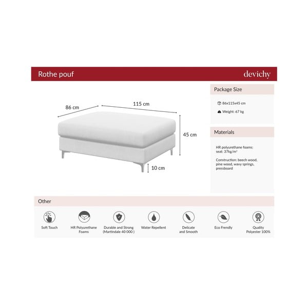 Taburet devichy Rothe, gri deschis-image-3