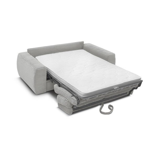 Canapea gri deschis pentru dormitul zilnic/extensibilă cu tapițerie din catifea reiată  240 cm Hugo – Bobochic Paris-image-3