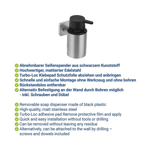 Dozator de săpun lichid argintiu mat autoadeziv cu Turbo-Loc din oțel inoxidabil Porto – Wenko-image-2