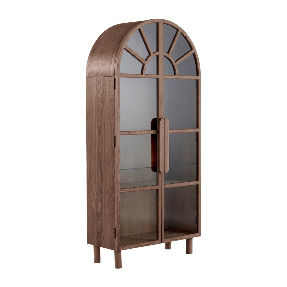 Vitrină în culoare naturală închisă cu aspect de lemn de nuc 90x195x40 cm Sandor – Jotex