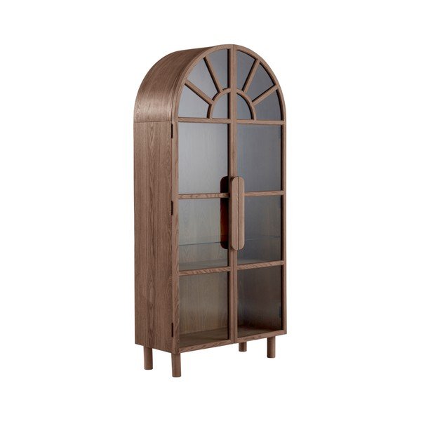 Vitrină în culoare naturală închisă cu aspect de lemn de nuc 90x195x40 cm Sandor – Jotex