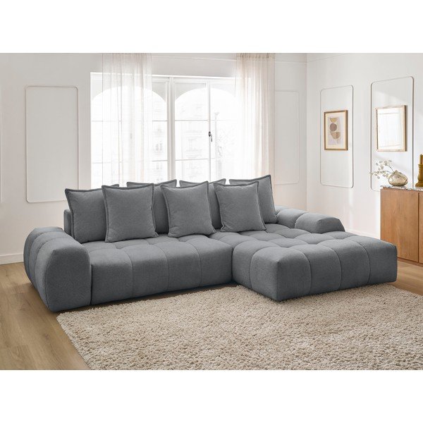 Colțar gri închis extensibil/cu spațiu de depozitare cu tapițerie din chenille (cu colț pe partea dreaptă/cu șezlong) Everest – Bobochic Paris-image-1