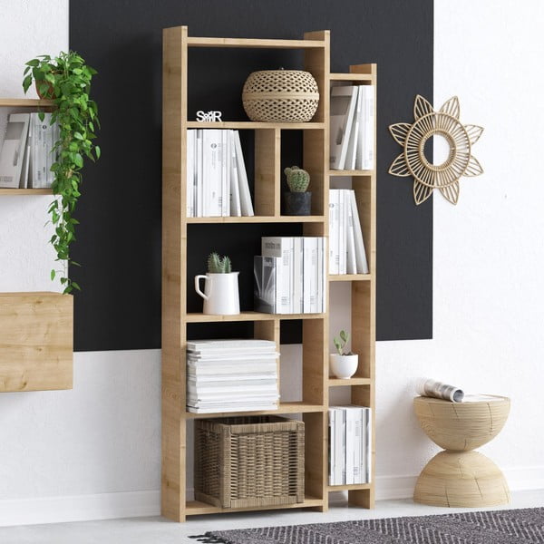 Bibliotecă în culoare naturală cu aspect de lemn de stejar 65x150 cm Momo – Kalune Design-image-1