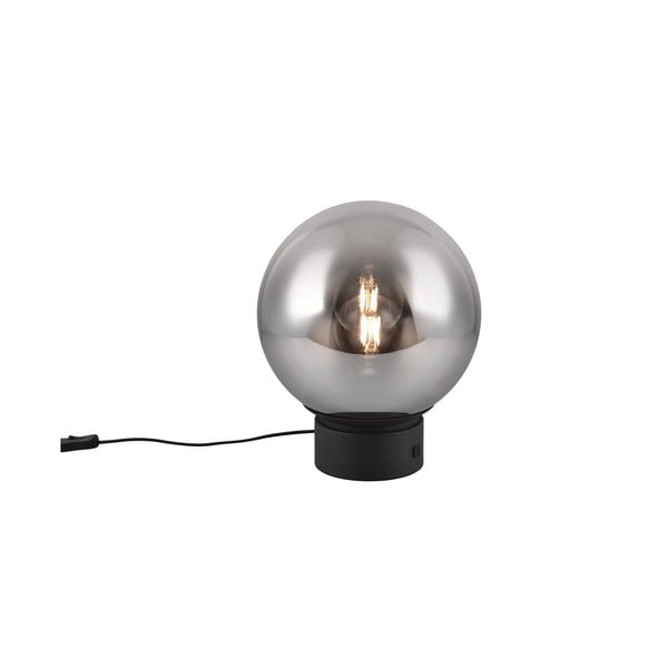 Veioză neagră LED cu abajur din sticlă (înălțime 36 cm) Cipallone – CINQUE